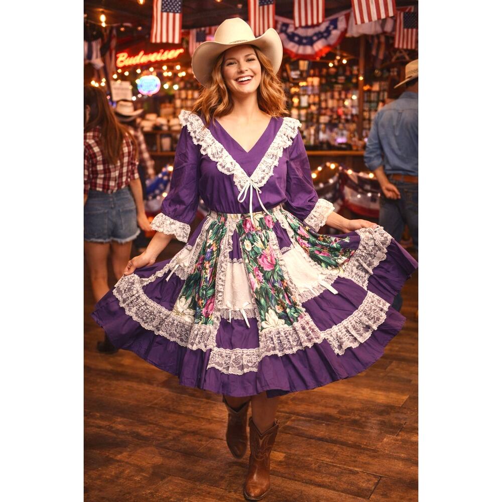 Vintage Pitchfork Brand Country Western Line Dancing Skirt and Top Set Purple S
